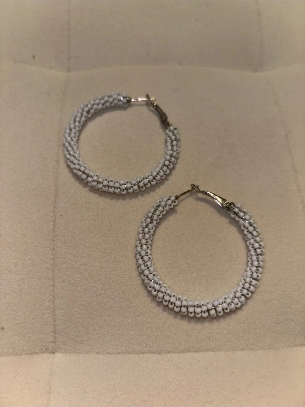 White Beaded Hoop Earrings - Women Jewelry